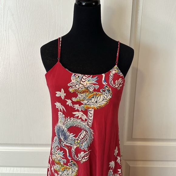 Vintage Red and Gold Dragon Maxi Dress - Picture 2 of 5